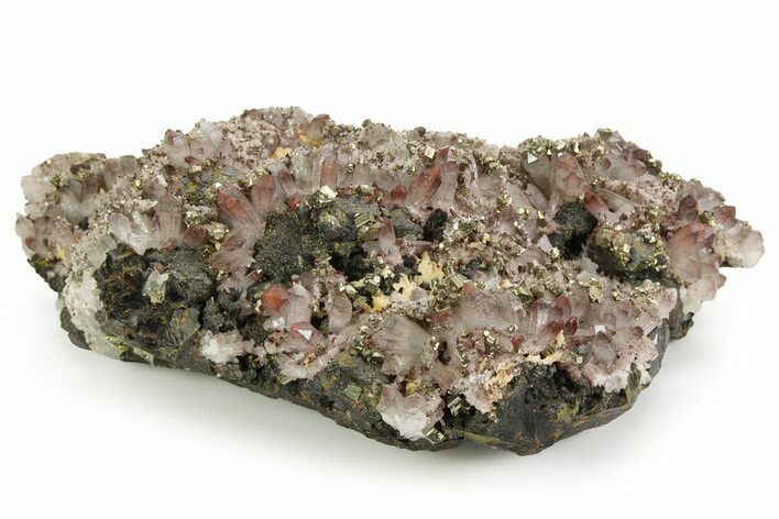 Sparkling Pyrite Crystals on Hematite Spotted Quartz - China #350848